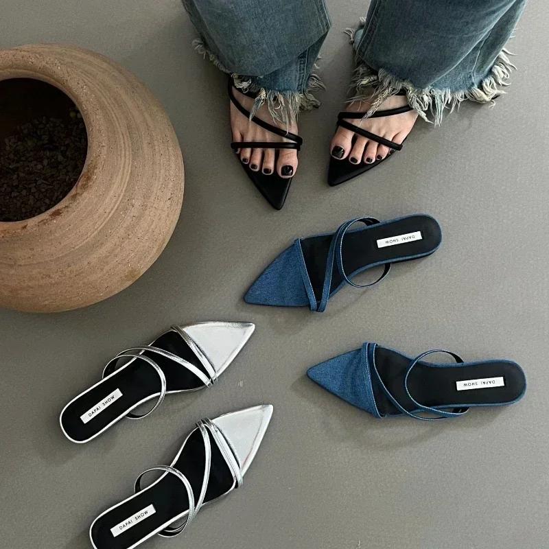 2024 Summer Fashion Sexy Open Toe Rome Slippers Flat Casual Beach Shoes Designer Sandalias De Mujer Zapatos Mujer Mules Footwear