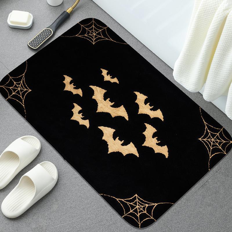 Golden Bat Pattern Bathroom Non Slip Mat Toilet Water Absorbing Foot Mat Shower Room Carpet Decorative Mat Soft And Comfortable