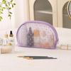Mesh Flocked Heart Tote: Large, Washable, Transparent Handheld Makeup & Storage Bag