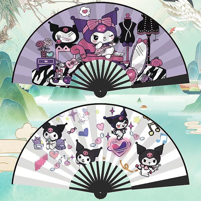 Cinnamoroll My Melody Cartoon Sanrio Kuromi Folding Fan Silk Cloth 8 Inches Female Gifts Home Decoration Bamboo Handle Hand Fan