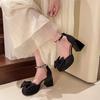 Fashion Chunky Heel Shoes Spring New Round Head Shallow Mouth Butterfly Knot Waterproof Platform Bead Non-slip High Heels