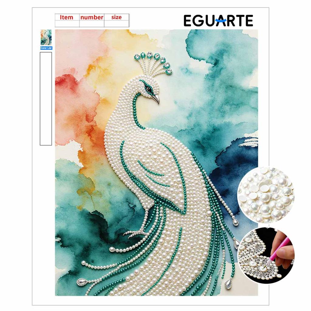 Elegant Peacock Pearl Kit 5D DIY Round Rhinestone Art for Adults Relaxing Handmade Wall Decor Holiday Gift Frameless