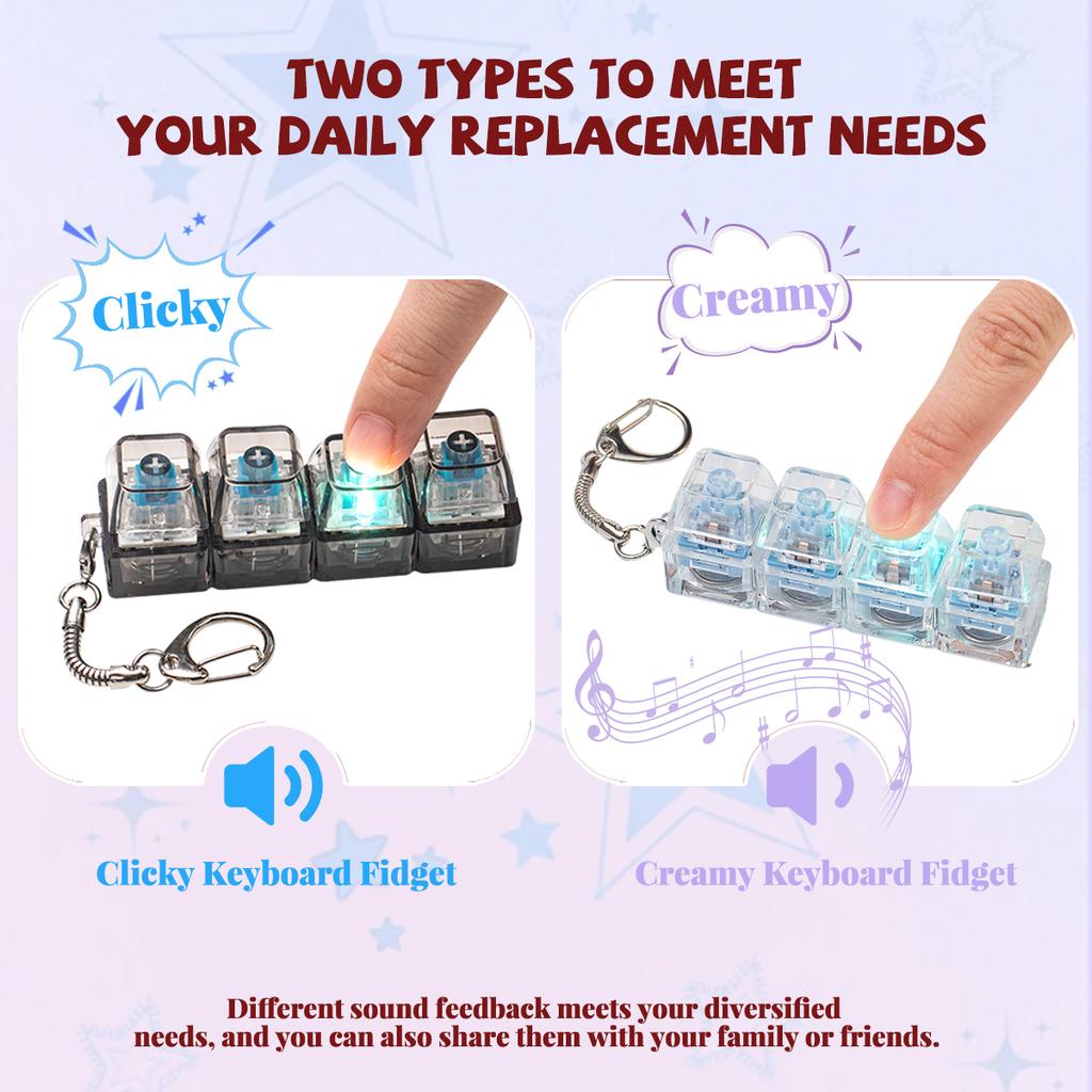 Crystal Clicker Mechanical Keychain 4 Keys Sensory Fidget Toy Portable Stress Relief for Adults Anxiety Relief Toy