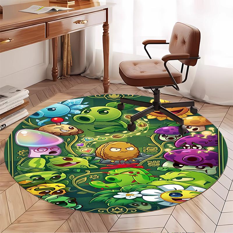 Plants VS Zombies Pattern Round Rug, Indoor/Outdoor Mat, for Picnic, Gameroom, Bedroom, Office, Living Room, Home Decor Carpet, Birthday Gift