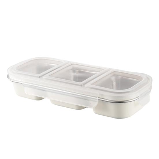 Stainless Steel Snack Containers Reusable 3 Compartment Condiment Box with Lids Food Storage Sauce Cups for School Travel