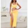 Women Long Dress Solid Color Hollow Navel Sexy Dress