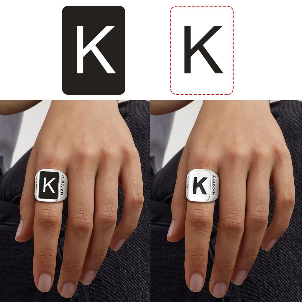 Custom Stainless Steel Rectangle Rings for Man Deep Engrave Black Logo Graphics Design / Black Backgound Rings Jewelry Gift