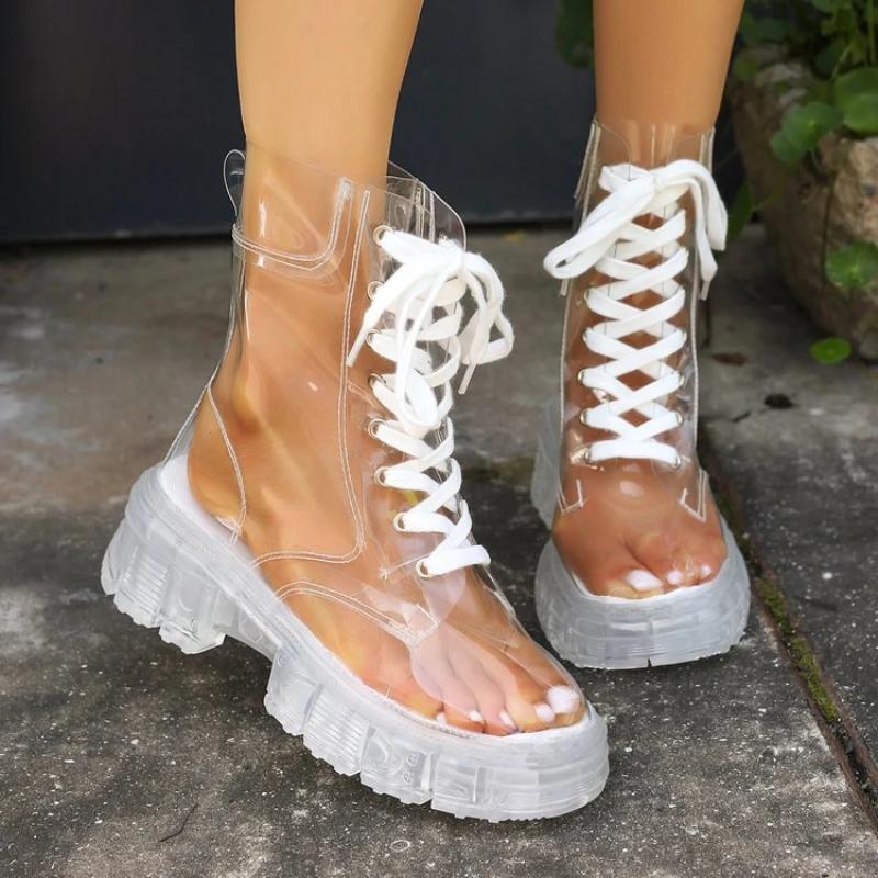 

New Winter Transparent Fashionable Short Boots, Sexy Non-slip, Wear-resistant and Comfortable Women s Shoes Zapatos Mujer 35 прозрачный