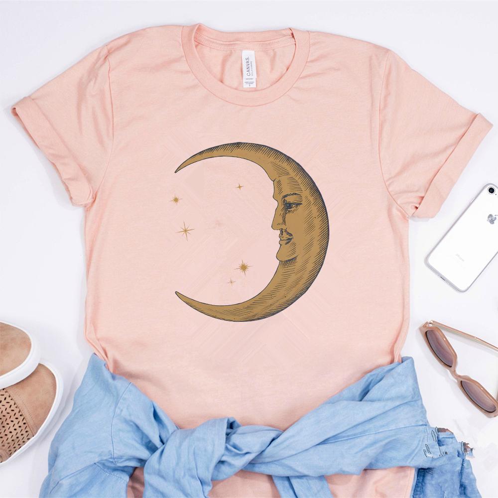 Boho Moon Tshirt Retro Comfort TShirt for Women Spiritual Astrology Short Sleeve Shirt Celestial Trendy Yoga Shirts