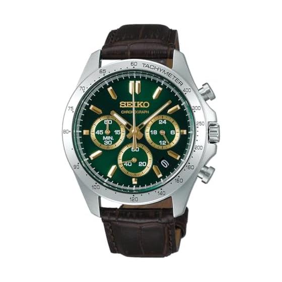 [Seiko Watch] SEIKO SELECTION SBTR017 Men s Watch Battery Operated Quartz Chronograph Date Calendar/24 Hour Hand Leather Strap Dial Green Stainless