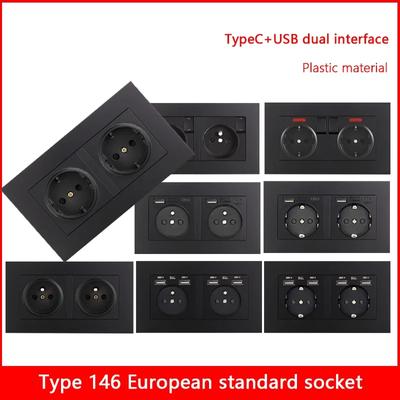 EU-Standard-USB-Buchse Typ C Ladeanschluss Steckdose, Frankreich mit Steckdose mit Schalter, 16A Doppelrahmen-Wand-USB-Stromversorgung AC 110-250V