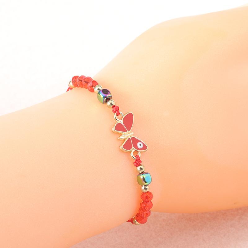 Cute Animal Butterfly Multicolor Crystal Small Round Beads Bracelets for Women Boho Rainbow Rope Bracelet Wristband Jewelry Gift