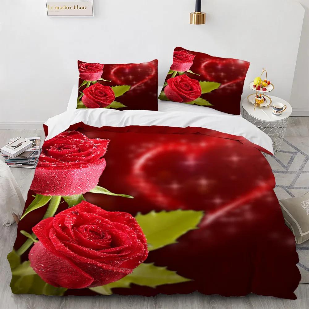 Wedding Theme Rose Bedding Chinese Wholesale Home Textile Quilt Bad Cover Set Marry Decoration Bedclothes Hd 5D Red Rose Flower