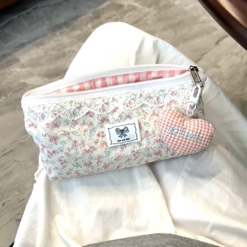 High Quality Sweet Lace Floral Design Pen Bag Large Capacity Multifunctional Stationery Bag Pencil Case Students Supplies