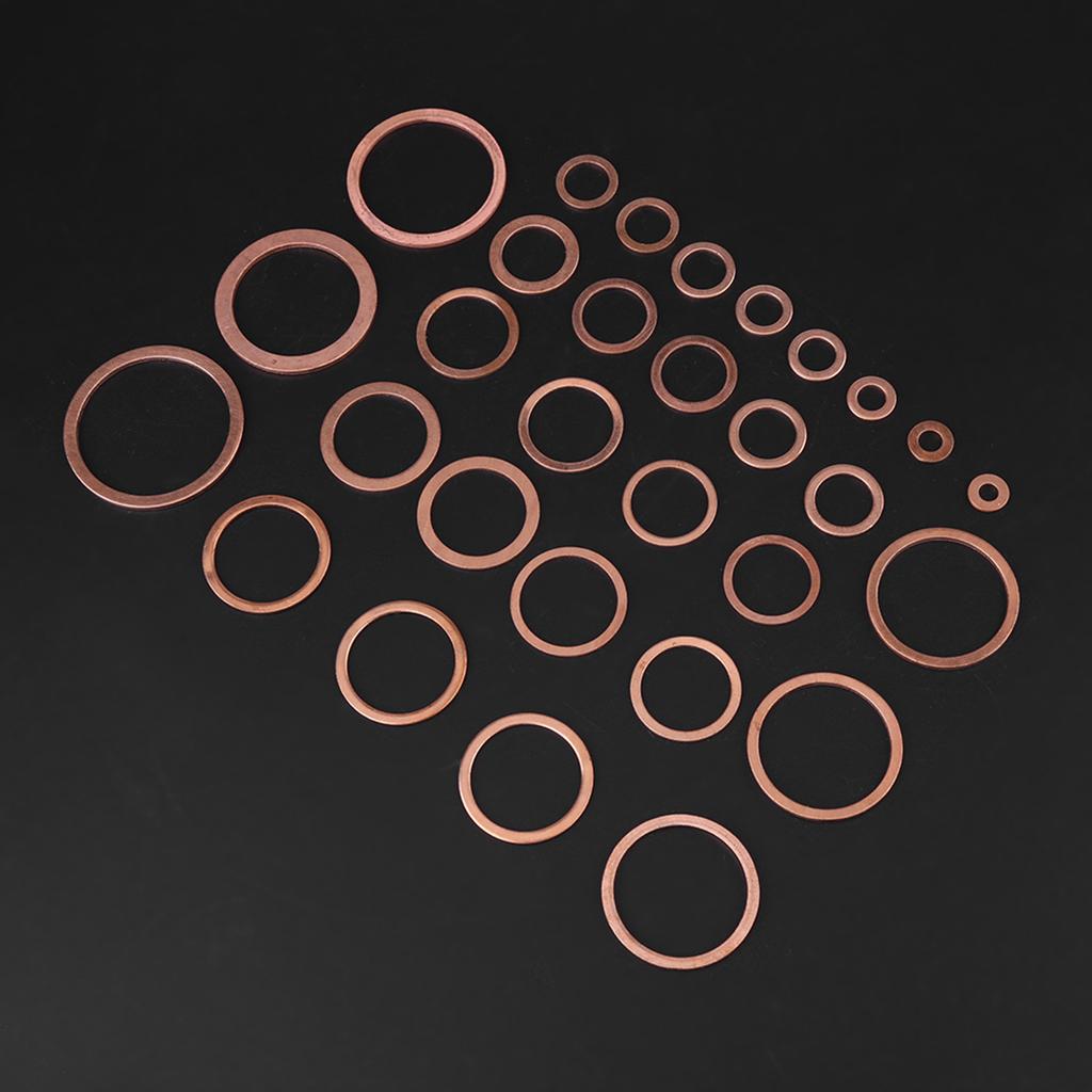 570pcs 30 Sizes Copper Washers Flat Ring Set Kit with Plastic Box