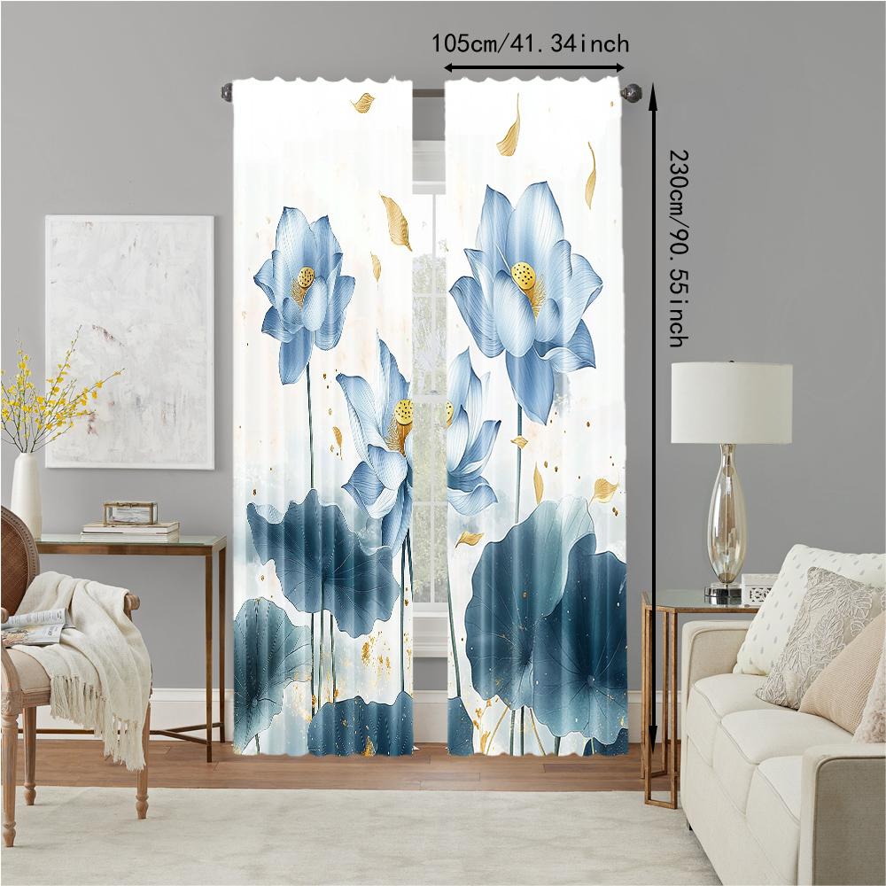 2 pcs   versatile polyester transparent curtains for home decoration Lotus Flower for use in bedrooms and living rooms