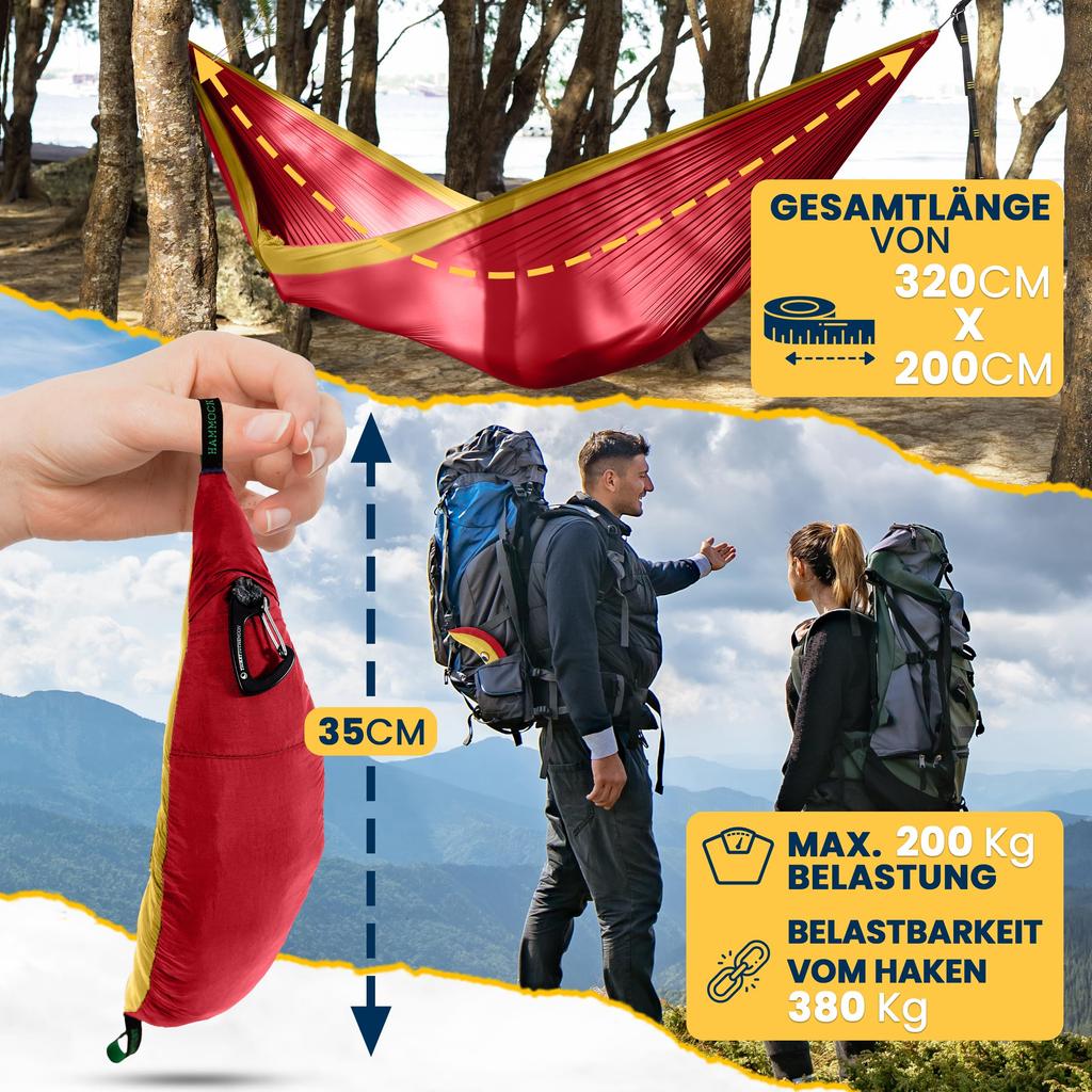 TICKETTOTHEMOON Ticket to The Moon Original Hängematte Express-Tasche S-Haken 320x200 cm Hängematte für 2 Personen + +