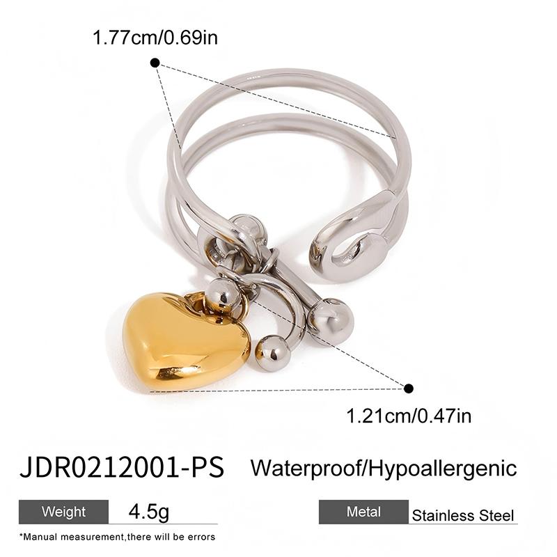 

Trendy Women s Paper Clip Design Flower Heart Star Pendant Open Ring 18K Gold-Plated Stainless Steel Waterproof Jewelry