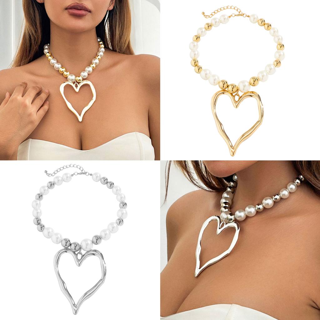 Unique Irregular Heart Pendant Necklace Fashionable Beads Necklace Stylish Neck Jewelry Suitable for Various Occasions