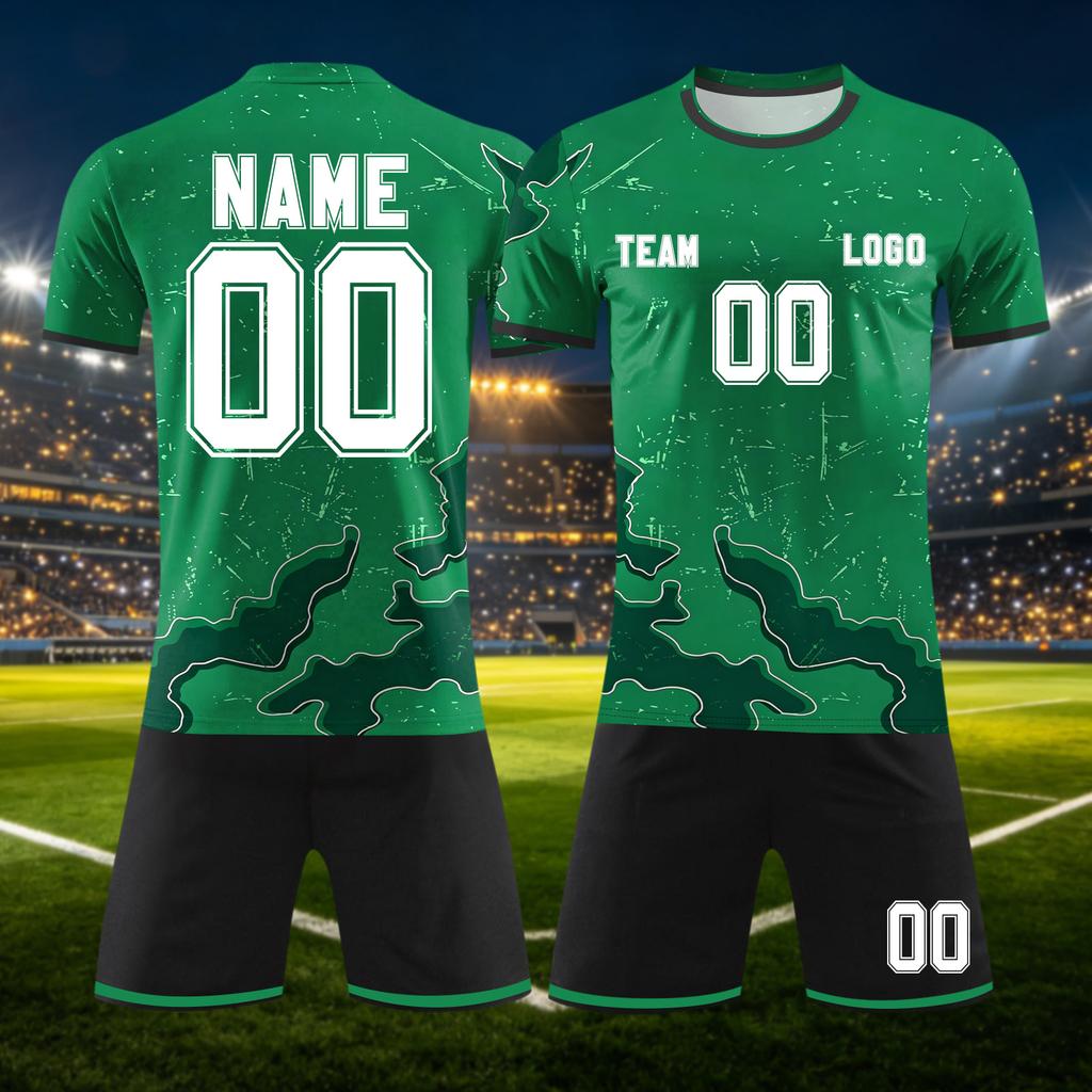 Customizable DIY Two Piece Sports Jersey Set Short Sleeve Shirt and Shorts Personalized Number Team Uniform