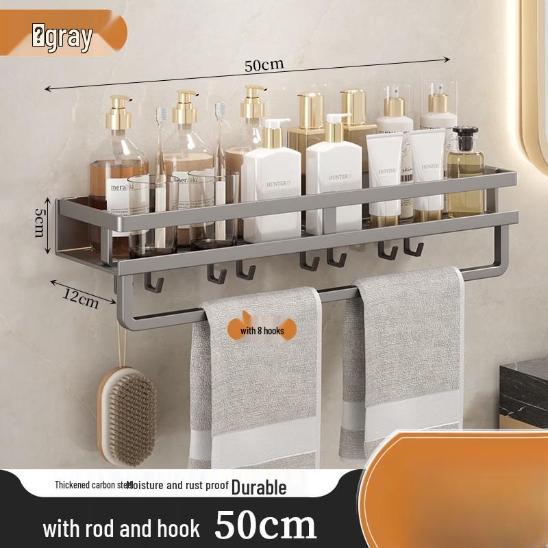 Handun Bathroom Wall Shelf with Towel Bar and Hooks