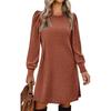 Womens Knit Midi Dress With Puff Sleeves Loose Fit Round Neck Casual A-Line Pocket