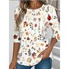 Hauts pour Femmes Imprimé Floral Col Rond Manches Longues T-shirt Automne Décontracté Ajusté Pull Haut à Manches Longues pour Femme