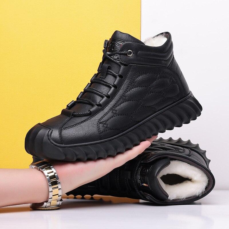 

Зимние теплые мужские ботинки, кожаные шерстяные меховые уличные зимние ботинки ручной работы, водонепроницаемые рабочие нескользящие ботильоны 44 чёрный