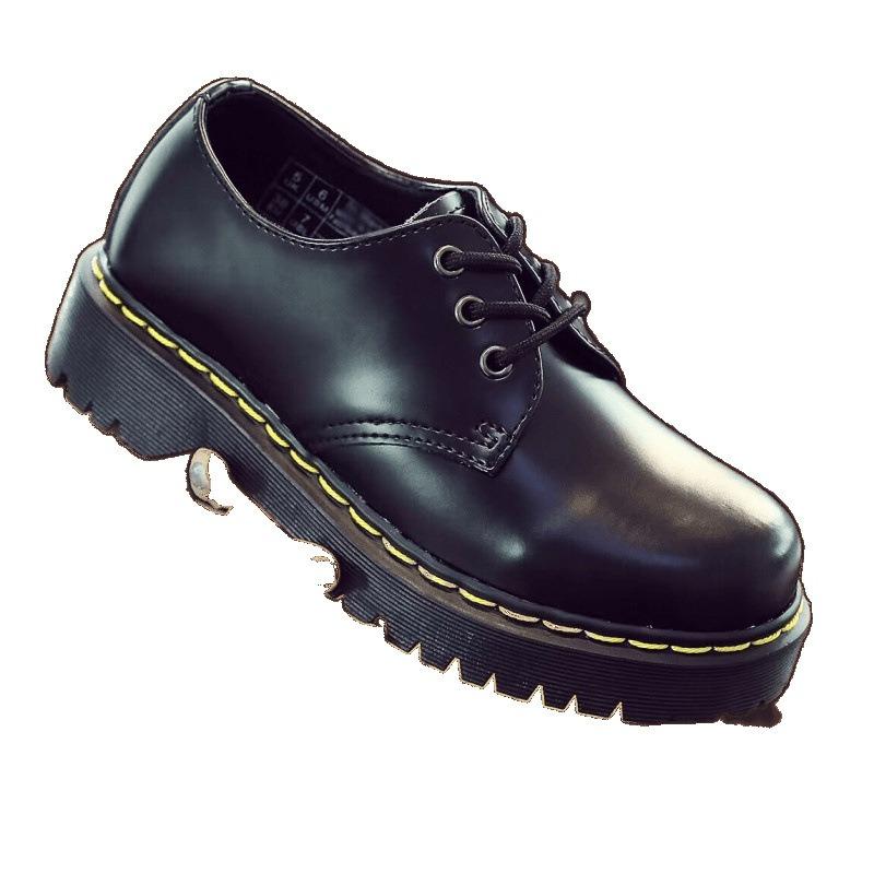 Yang Mi Thick Bottom Hole Uad Women's Boots Low Top Leather British Round Head Student Muffin