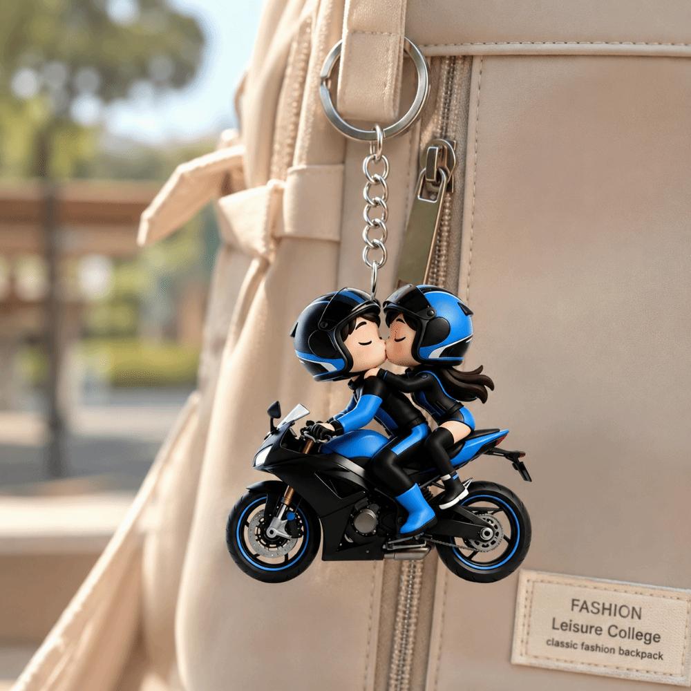 Mini Design Motorcycle Keychain 2D Flat Bag Hanging Charm Couple Keychain Backpack Decor