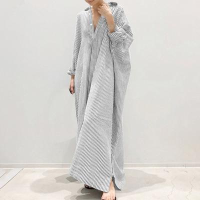 Shirt Dress Striped Single Breasted Summer Loose-fitting Long Dress for Banquet
