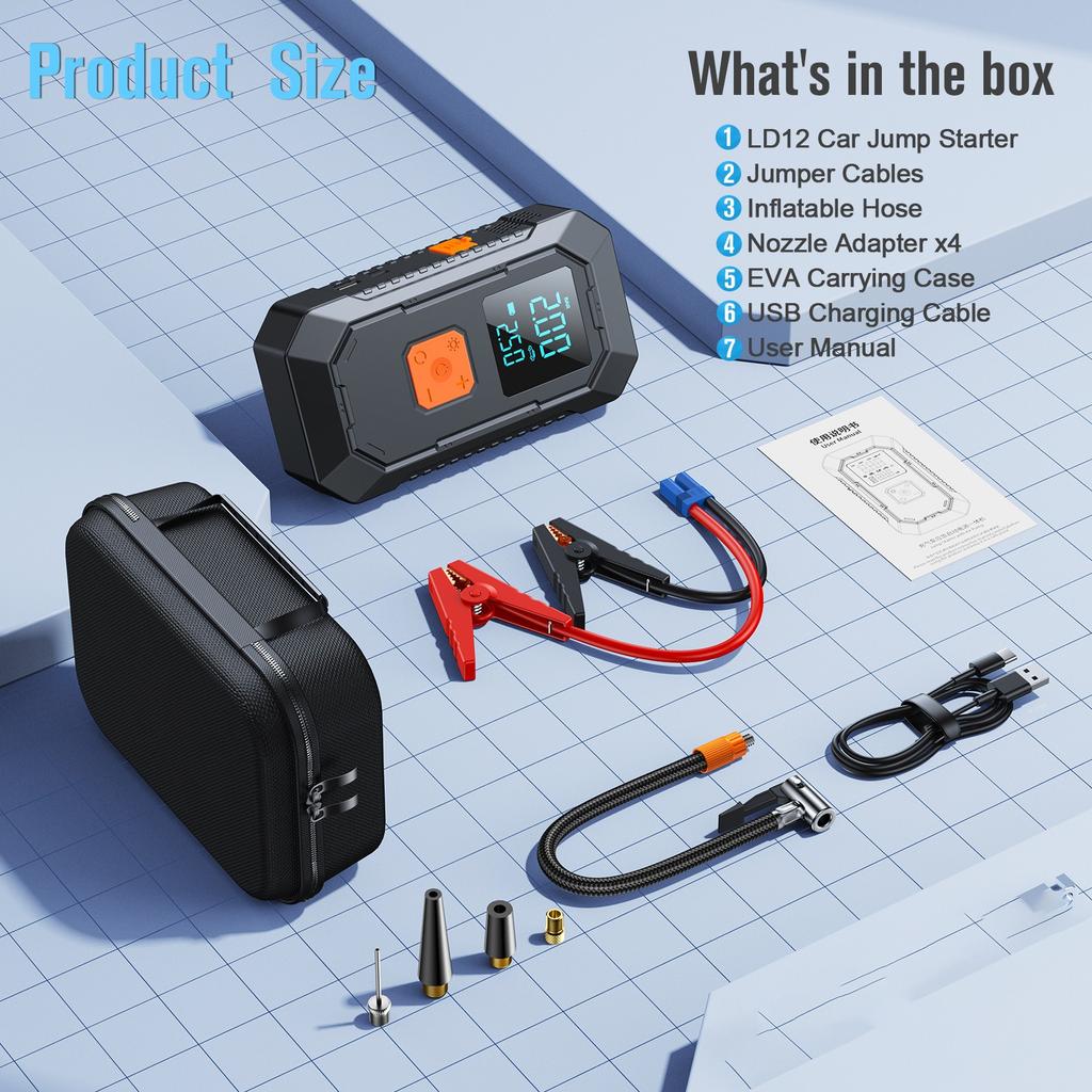 The Ultimate Roadside Solution: All-in-One Air Compressor & Jump Starter Powerhouse | Ready for Any Challenge
