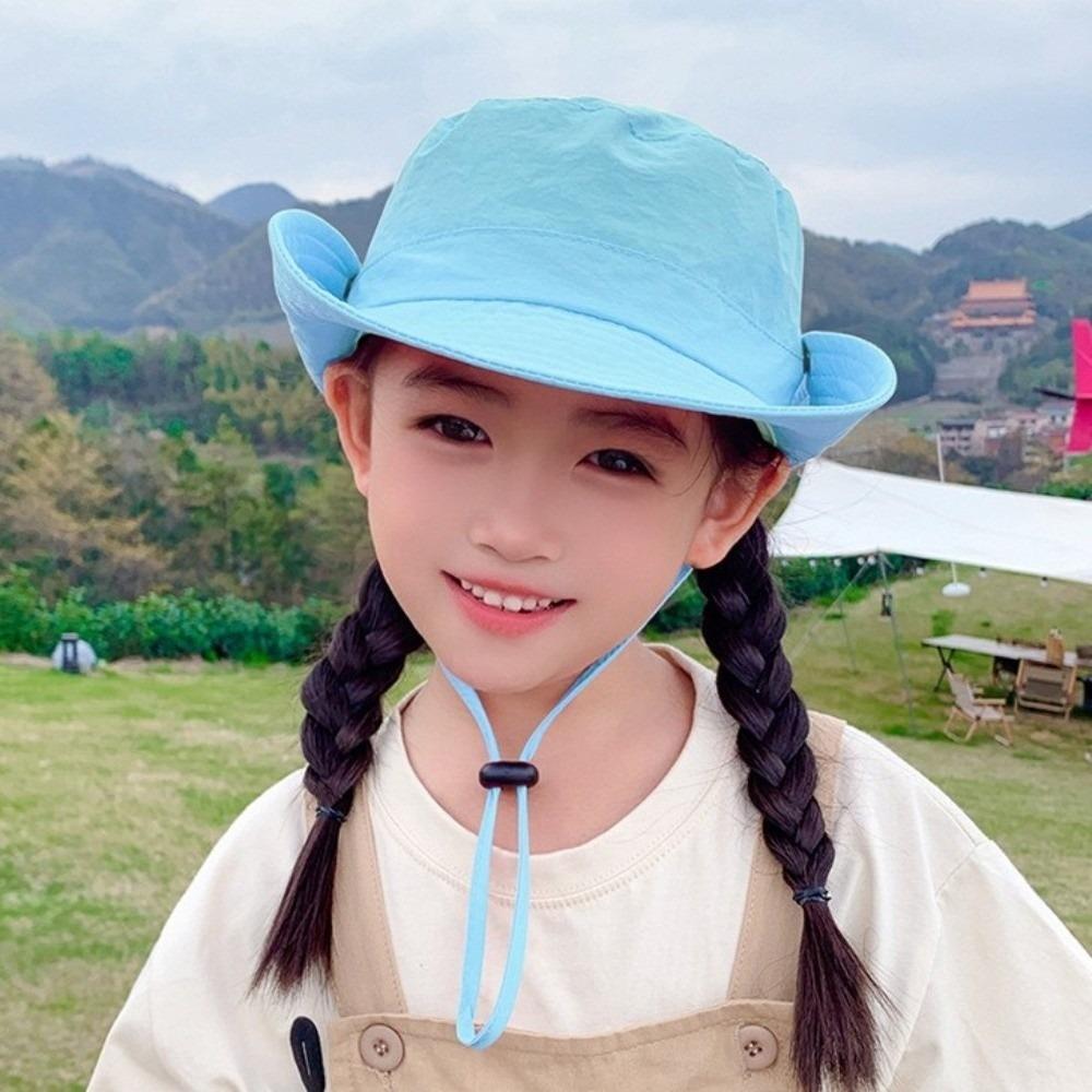 Sun Protection Children s Sun Hat Solid Color Summer Sunshade Hat Kids Sunscreen Hat Outdoor синий