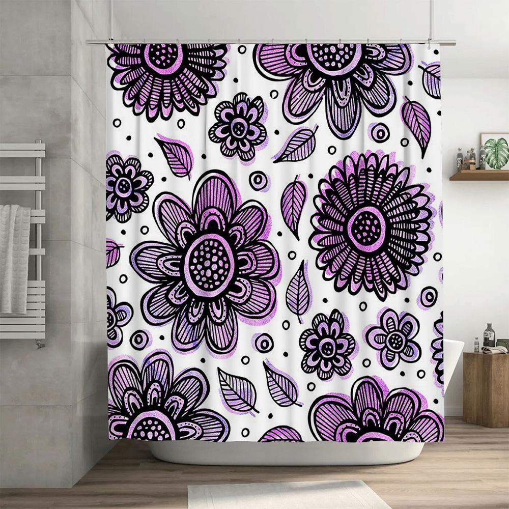 Purple floral shower curtain with black accents, custom size available decorative bathroom accessories for home decor enthusiast
