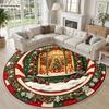 Round Area Rug 2D Flat Christmas Ball Pattern Carpet Flannel Soft Fluffy Cozy Living Room Table Floor Pad Decor