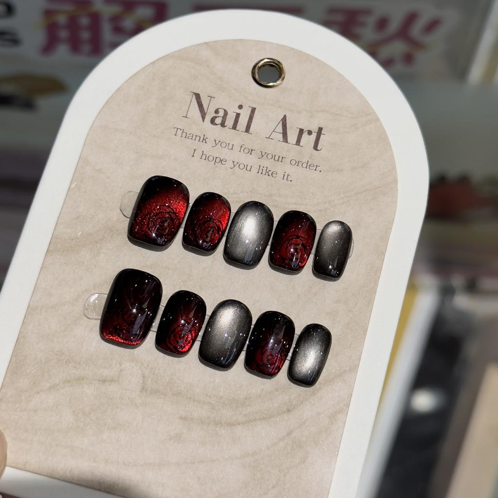 10Pcs Cat Eye Blue Butterfly Handmade Press On Nails Art Fake Nail Tips Wearable Stick On False Nails