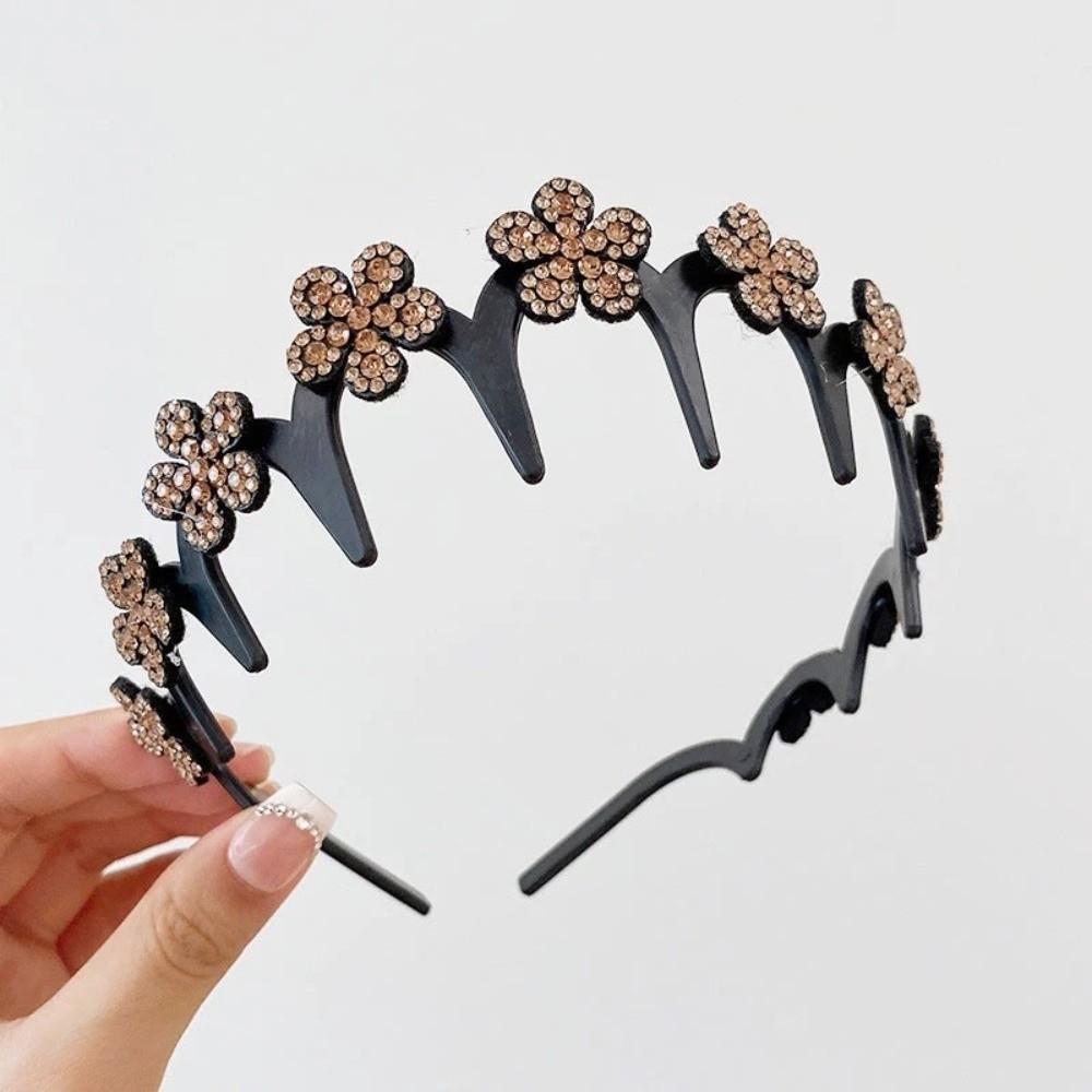 Elegant Non‑Slip Wave Teeth Headband Rhinestone Flower Hair Hoop Home
