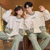 New Coral Velvet Couple Pajamas Women Thickened Autumn Winter Sleepwear Plus Velvet Flannel Men Round Collar Homewear Suit