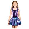 Children‘s Glitter Front Sequins Halter Sleeveless Backless Metallic Shiny Top with Skirt for Stage Show Recital Costume
