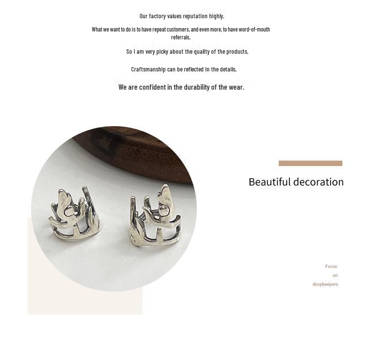 Korean S925 Sterling Silver Geometric Ear Clip for Women - No Piercing Required, Stylish and Simple Niche Jewelry.