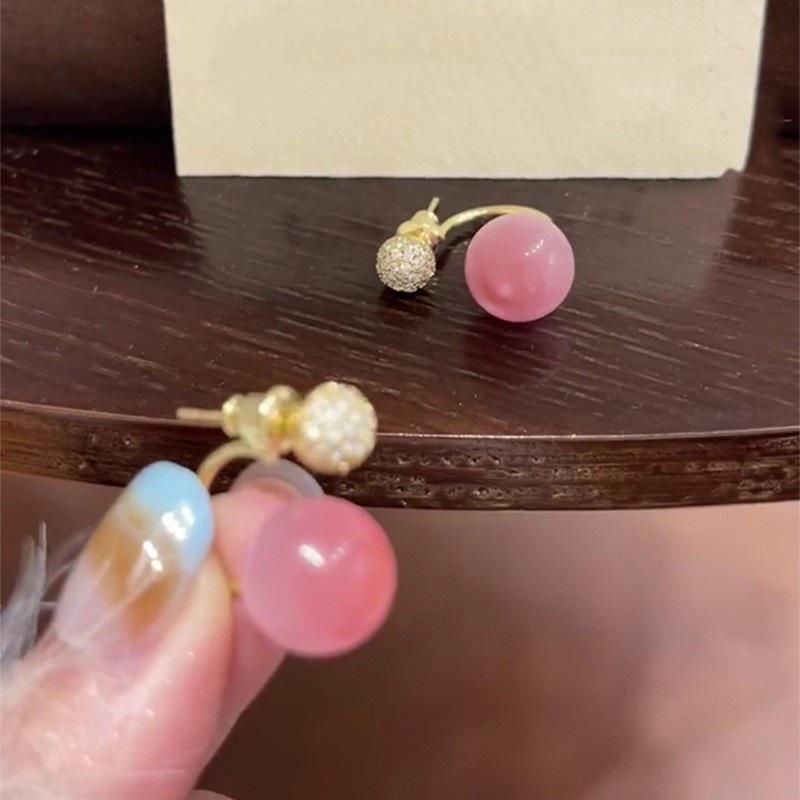 Chic Pink Cat s Eye Dual-Wear Earrings - Luxurious Fresh Studs