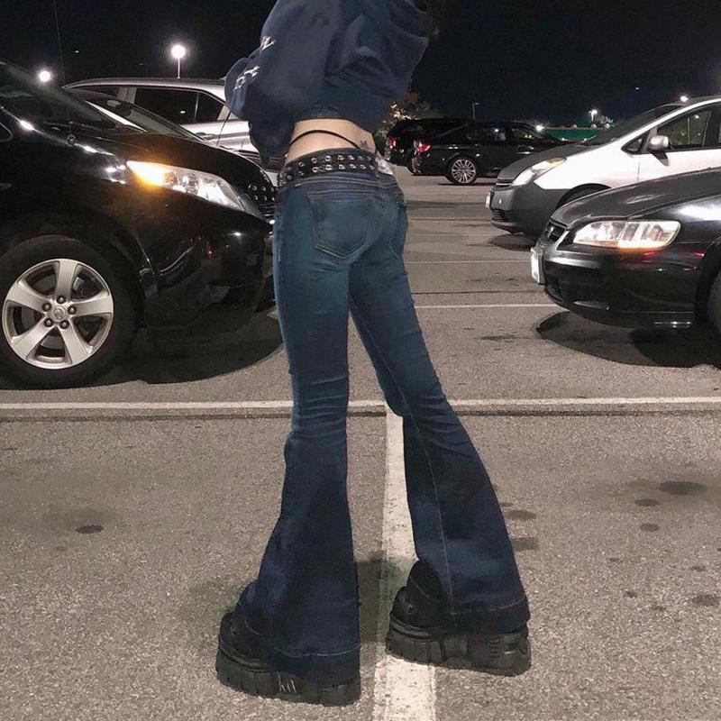 Spring Autumn Fitting Slimming Micro Flare Jeans Casual Low Rise Cute Trousers Aesthetic Streetwear Vintage Cargo Pants Women Distressed Mom Jeans