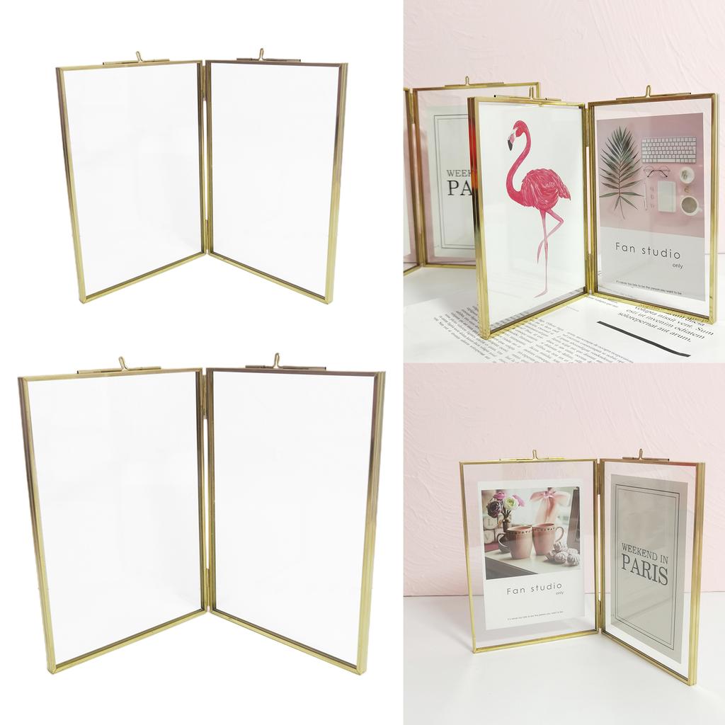 Vintage Gold Picture Frame Two Sided Photo Frames Display Holder with Chain Geometric Shape Decorative Photo Holder Stand