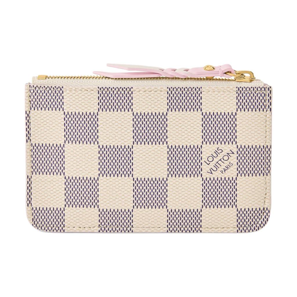 Louis Vuitton Romy Woven Zipper Head Checkerboard Print Coated Canvas Card Holder Women Card Holder Cream Purple N40922