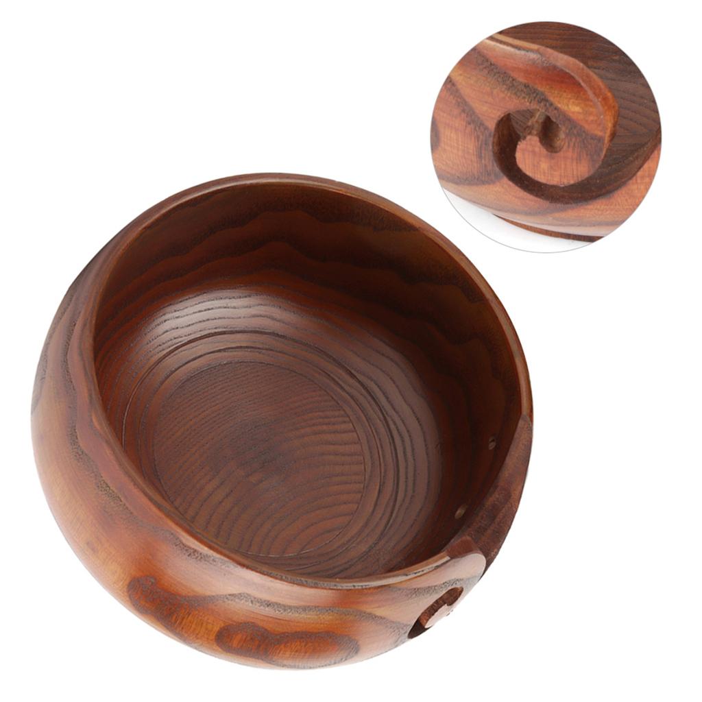 Natural Crafted Wooden Yarn Bowl for Knitting Crochet Home Decor (Small Diameter)