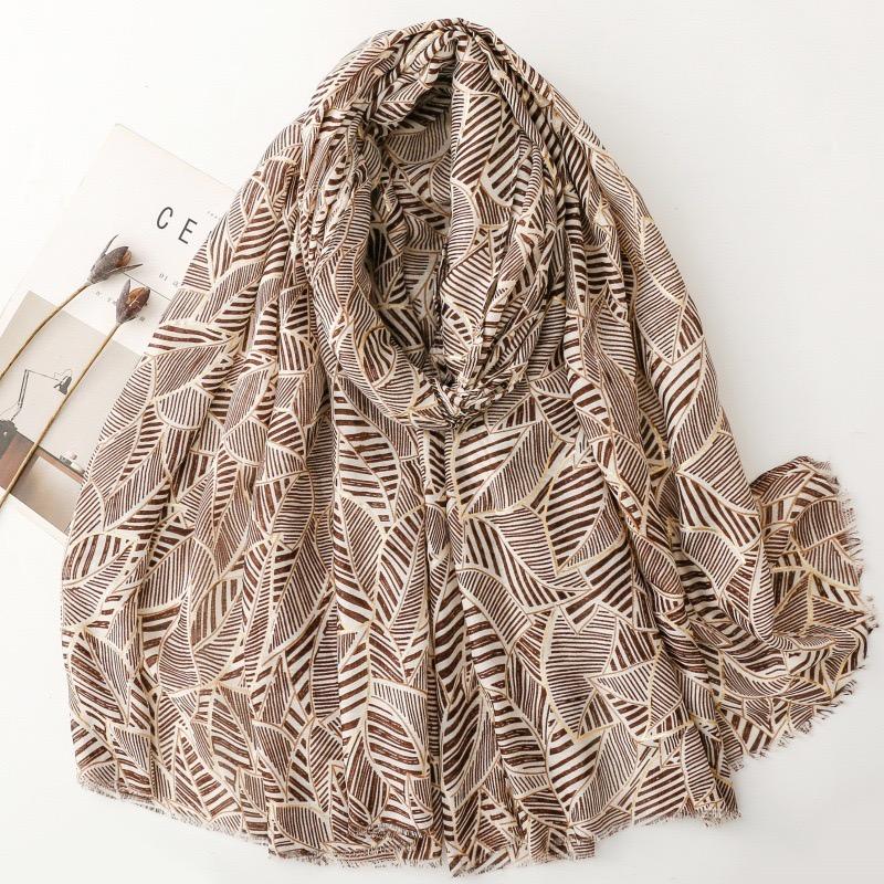 Winter Oblong Leaf Floral Fringe Viscose Soft Scarf Cotton Shawls Women Perfect for Travel Casual Muslim Hijab 180*90Cm