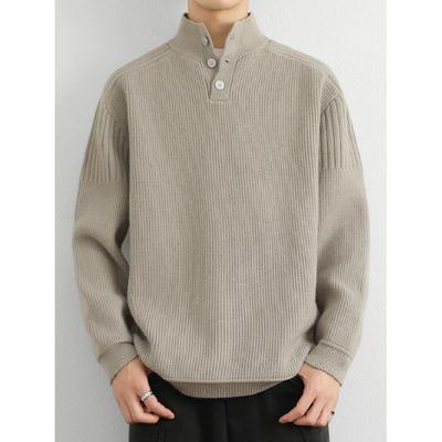 Autumn and Winter Mock Neck Sweater Men's Loose Pure Color Thickened Mid-Neck Sweater Korean Style Student Trendy Knitwear Coat