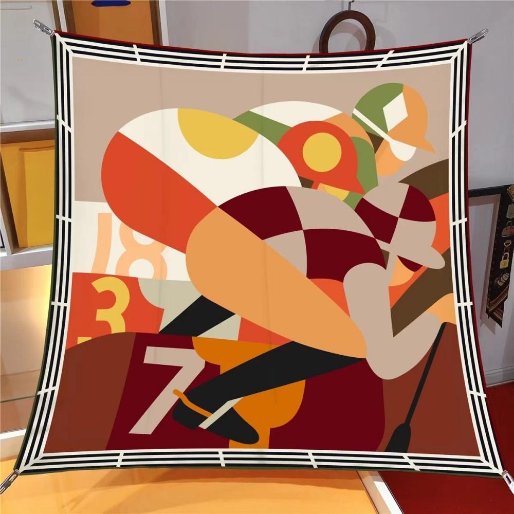 

Silk Scarf Women Sporter Print Square Scarves Head Echarpes Silk Foulards Femme Wraps Beach Shawls Bandana Lady Hijabs 90CM 90CM x 90CM