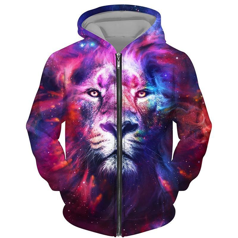 Trend Tiger Pattern Zip Up Hoodies For Men Fashion Autumn Long Sleeve Pullovers Loose Streetwear Cool Hoodie