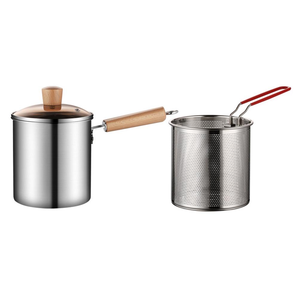 Strainer Basket Deep Fryer Pot Wood Handle Stainless Steel Frying Pan  Home Restaurant